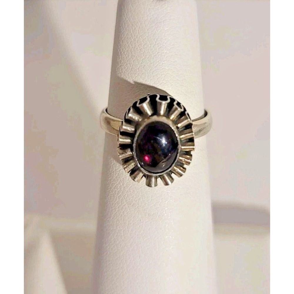 Sterling Silver 925 Purple Amethyst Stone Cocktail Ring Womens 4.5 Cabochon Boho